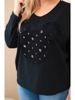 Dámske bavlnené Plus veľkosť V-neck blúzka čierna Dámske bavlnené Plus veľkosť V-neck blúzka čierna