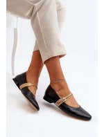 Skórzane Baleriny Damskie Na Płaskim Obcasie Laura Messi 2774 Czarne