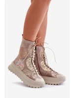 Skórzane Zamszowe Botki Na Platformie Ocieplane Maciejka 06565-04 Beżowe