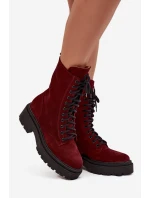 Botki Workery Damskie Z Naturalnego Zamsz Ocieplane Zazoo 4213 Bordowe