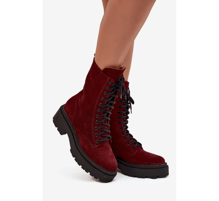 Botki Workery Damskie Z Naturalnego Zamsz Ocieplane Zazoo 4213 Bordowe