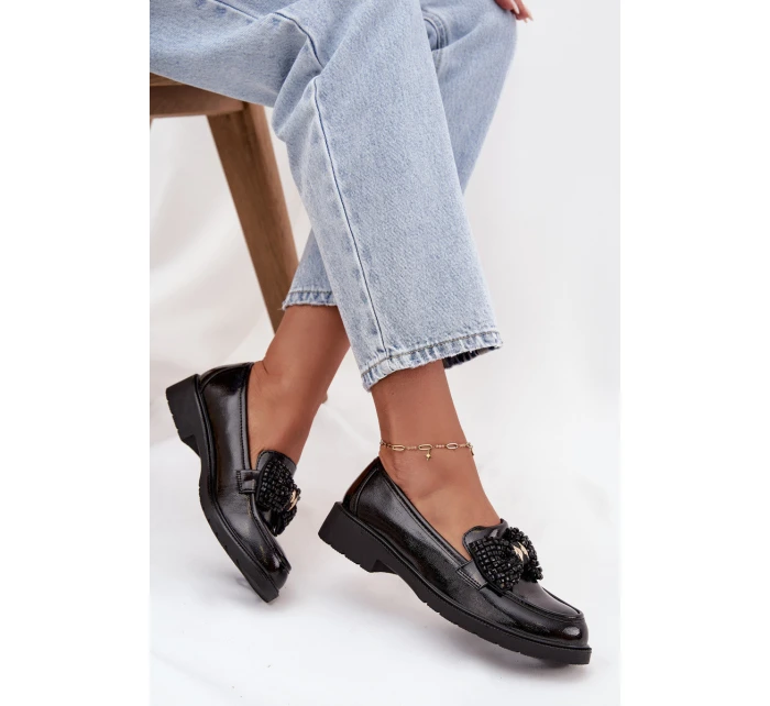 Lakierowane Mokasyny Damskie Z Kokardką S.Barski HY52-319A Czarne