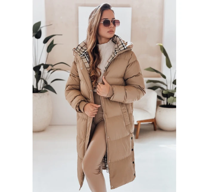 dámská zimní dlouhá prošívaná bunda s kapucí tmavě béžová Dstreet model 21990638 - FashionStreet