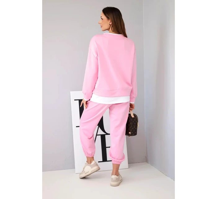 Dámská souprava s s volnou mikinou a tepláky světle růžový model 21808633 - K-Fashion Dámská souprava s s volnou mikinou a tepláky světle růžový model 21808633 - K-Fashion