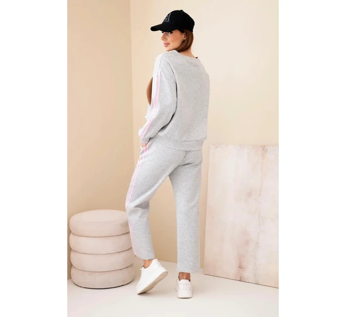Dámský viskózový komplet máslový s lampasy šedý