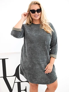 Dámske šaty Plus Size z manšestru s voľným strihom v khaki farbe
