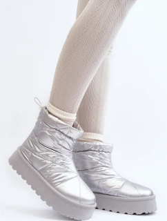 Śniegowce Damskie Na Masywnej Platformie Srebrne Fionia