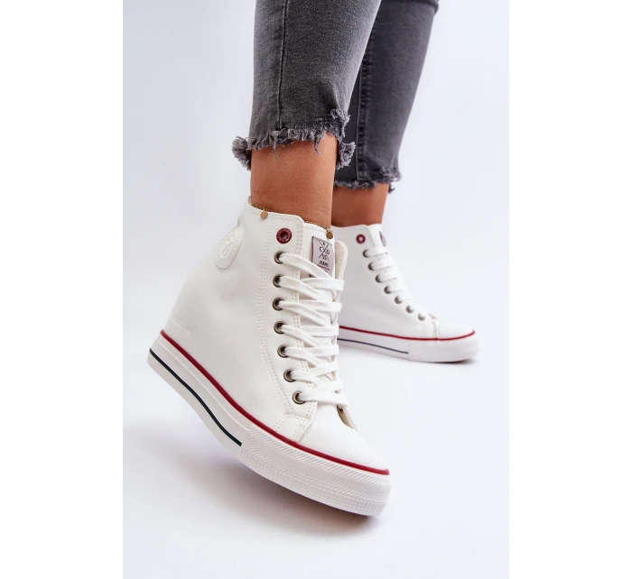 Trampki Damskie Na Koturnie Cross Jeans NN2R4004 Białe