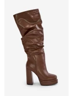 Wsuwane Kozaki Na Słupku I Platformie Z Marszczeniem Ocieplane Brązowe Beridra Wsuwane Kozaki Na Słupku I Platformie Z Marszczeniem Ocieplane Brązowe Beridra