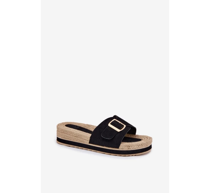 Dámské Sandały Na Platformě Se Zlatou Přezkou Černé model 21702342 - Boto