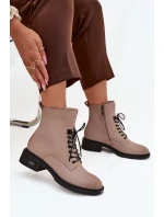 Dámské kotníkové boty z pravé kůže na nízkém podpatku zateplené model 21712295 béžové - VINCEZA