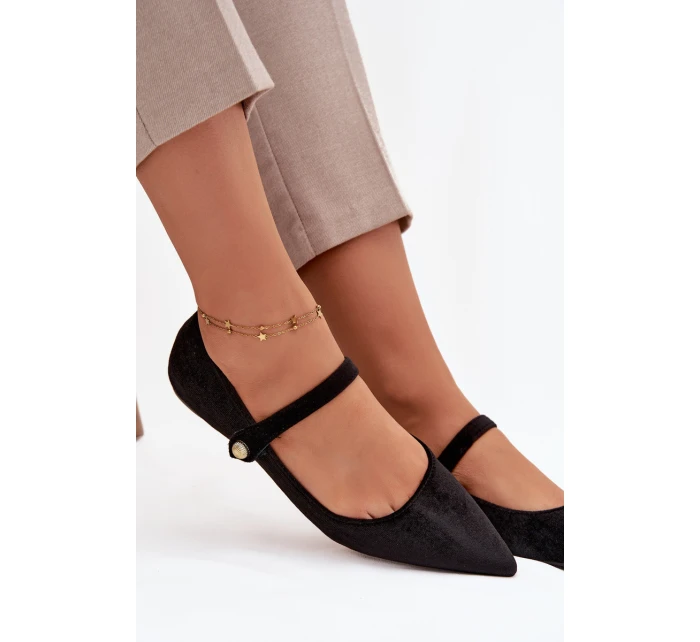 Sametové baleríny s páskem a zlatým detailem černé Gisanne