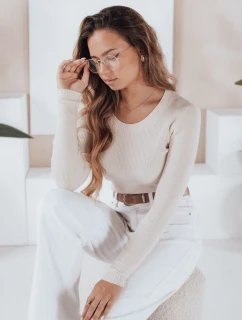 Dámsky rebrovaný sveter NOLVIE ecru FashionStreet MY2495