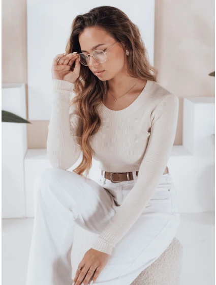 Dámský žebrovaný svetr ecru Dstreet model 21990954 - FashionStreet