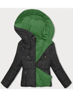 Čierno-zelená obojstranná krátka bunda s kapucňou (B8181-1082)