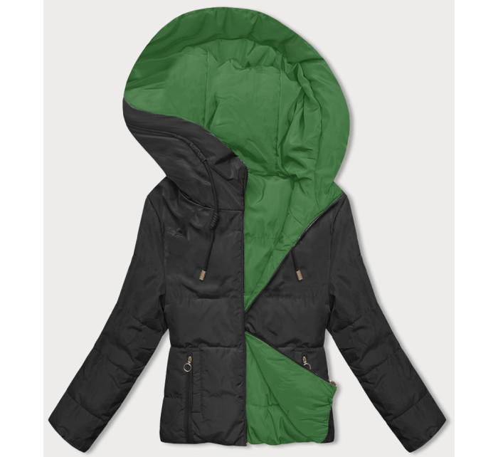 Čierno-zelená obojstranná krátka bunda s kapucňou (B8181-1082)