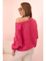 Dámsky sveter s výstrihom do V a gombíkmi tmavoružový