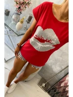 Blúzka s potlačou pier červená