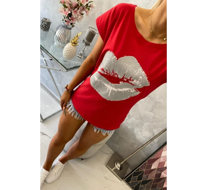 Blúzka s potlačou pier červená