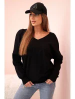 Dámská mikina s dlouhým rukávem a výstřihem do V černá