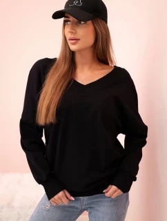 Dámska mikina s dlhým rukávom a výstrihom do V čierna