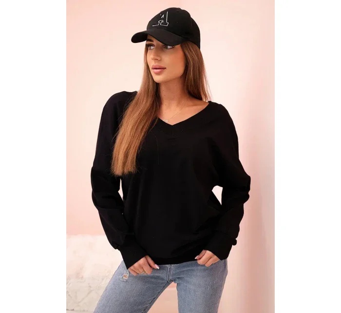 Dámská mikina s dlouhým rukávem a výstřihem do V černá