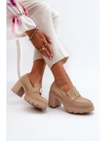 Dámské polobotky na masivním podpatku s ozdobou Beige model 21655247 - Boto