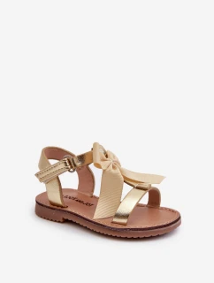 Sandałki Dziecięce Z Kokardką Na Rzep Złote Joratia