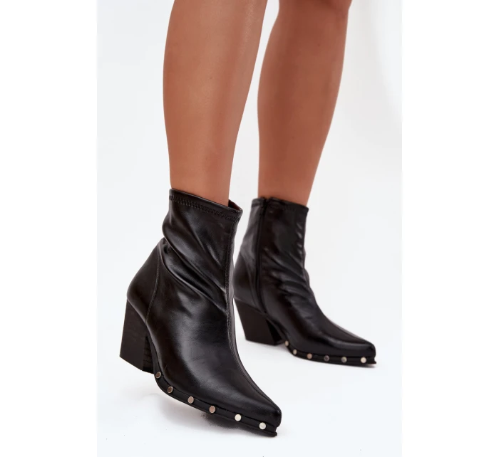 Dámské kožené boty na podpatku černé model 21709978 - Boto