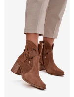 Botki Damskie Ażurowe Z Naturalnego Zamszu Na Słupku Zazoo 3690 Brązowe
