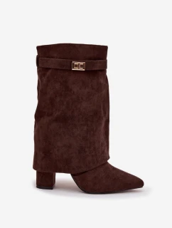 Dámske členkové topánky na podpätku s ozdobným remienkom Luvielle - čokoláda