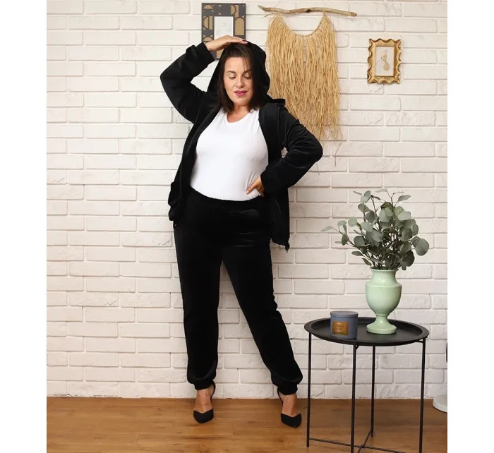 Čierna dámska tepláková súprava plus size s kapucňou na zips (8216)