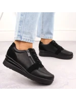 Černé dámské kožené tenisky na podpatku Sergio model 21904571 - LEONE