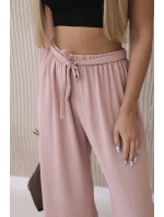 Široké nohavice v páse tmavo púdrovo ružové Široké nohavice v páse tmavo púdrovo ružové