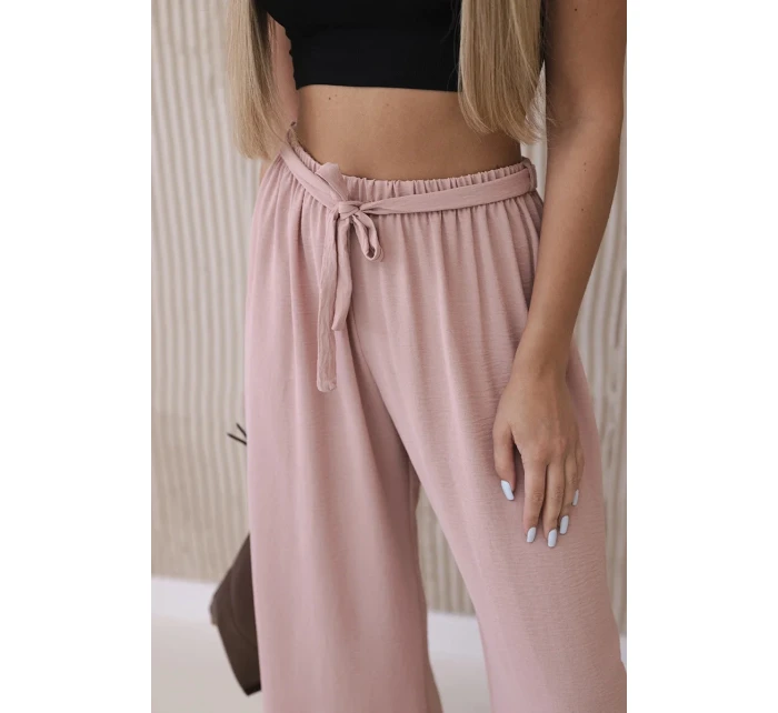 Široké nohavice v páse tmavo púdrovo ružové Široké nohavice v páse tmavo púdrovo ružové