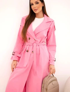 Dámsky kabát do pása s golierom svetloružový