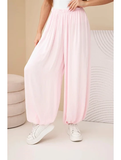 Dámske viskózové nohavice s voľnými nohavicami candy pink