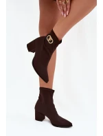 Botki Damskie Na Słupku Ze Złotym Detalem Zazoo 3128 Czekoladowe Botki Damskie Na Słupku Ze Złotym Detalem Zazoo 3128 Czekoladowe