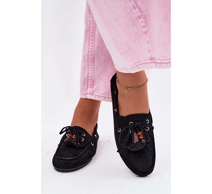Dámské Mokasyny S Frézlem A Korálky Černé Teresa