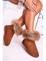 Dámské Kožené Sněhule S Kožešinou Camel Alexa