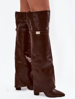 Dámske zateplené čižmy nad kolená Serelle - hnedé