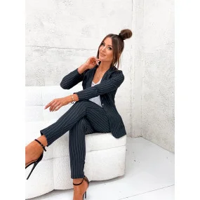 Černý dámský pruhovaný žebrovaný oblek model 19670104 - Moon