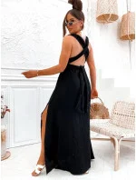 Černé dámské mušelínové šaty se výstřihem model 20137734 - Moon