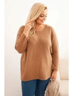 Dámský svetr plus size s lodičkovým výstřihem camelový Dámský svetr plus size s lodičkovým výstřihem camelový