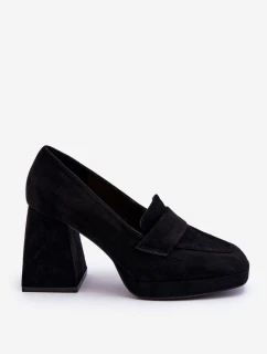 Zamszowe Czółenka Na Masywnym Obcasie I Platformie Czarne Adriel
