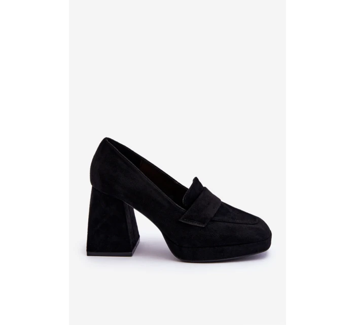 Zamszowe Czółenka Na Masywnym Obcasie I Platformie Czarne Adriel