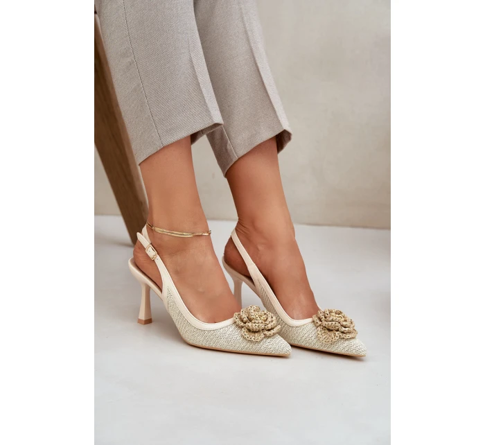 Plecione Szpilki Z Odkrytą Piętą Beżowe Lanithra