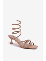 Dámské sandály na podpatku s pásky Béžové model 22103005 - Boto