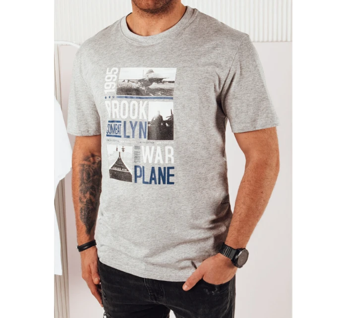 Pánske sivé tričko s potlačou FashionStreet RX5452