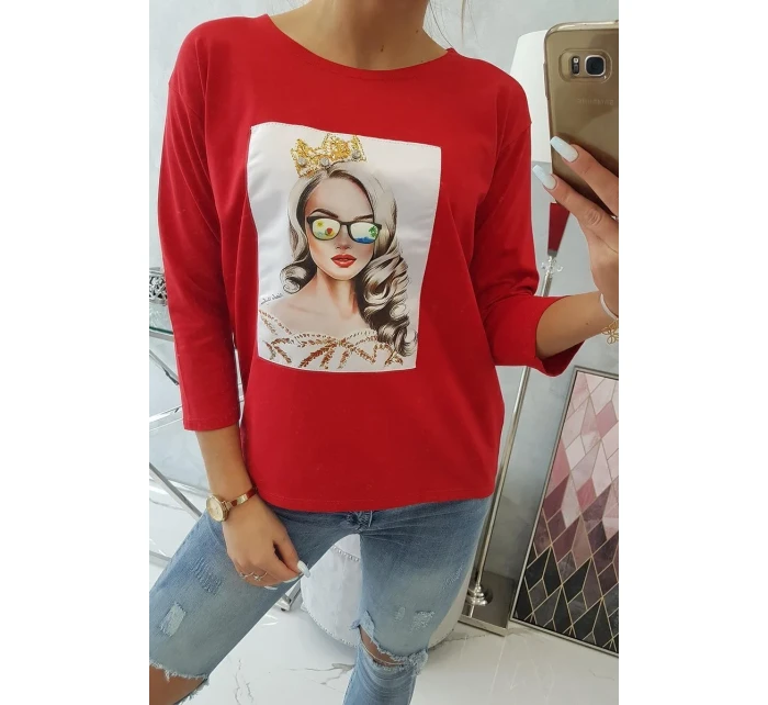 Halenka s grafikou dívky v 3D model 18743944 červená - K-Fashion Halenka s grafikou dívky v 3D model 18743944 červená - K-Fashion